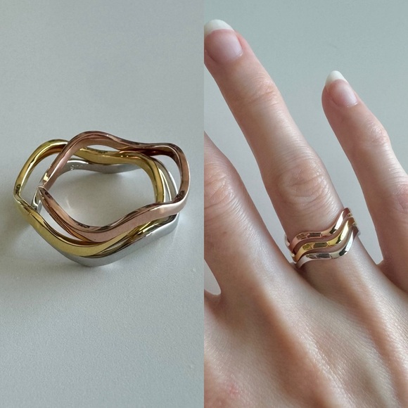 925 Sterling Tri-Color Wavy Rings - Picture 1 of 8